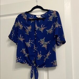 Wild Fable Blue Floral Tie-Front Blouse